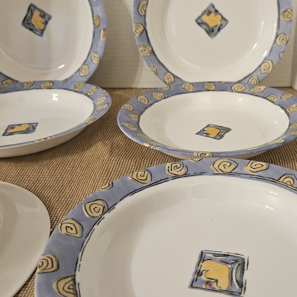 SET OF 6 - CORNING CORELLE - WATERCOLORS - 8 1/2" RIMMED 15 OZ SOUP PASTA BOWLS - Picture 9 of 16